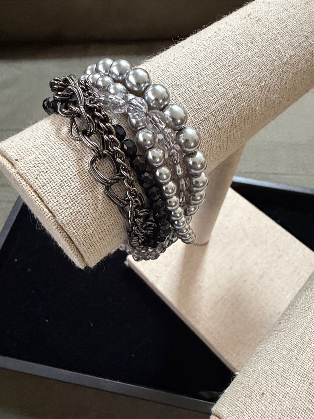 Gunmetal Beaded & Chain Multi-Strand Bracelet, NWT